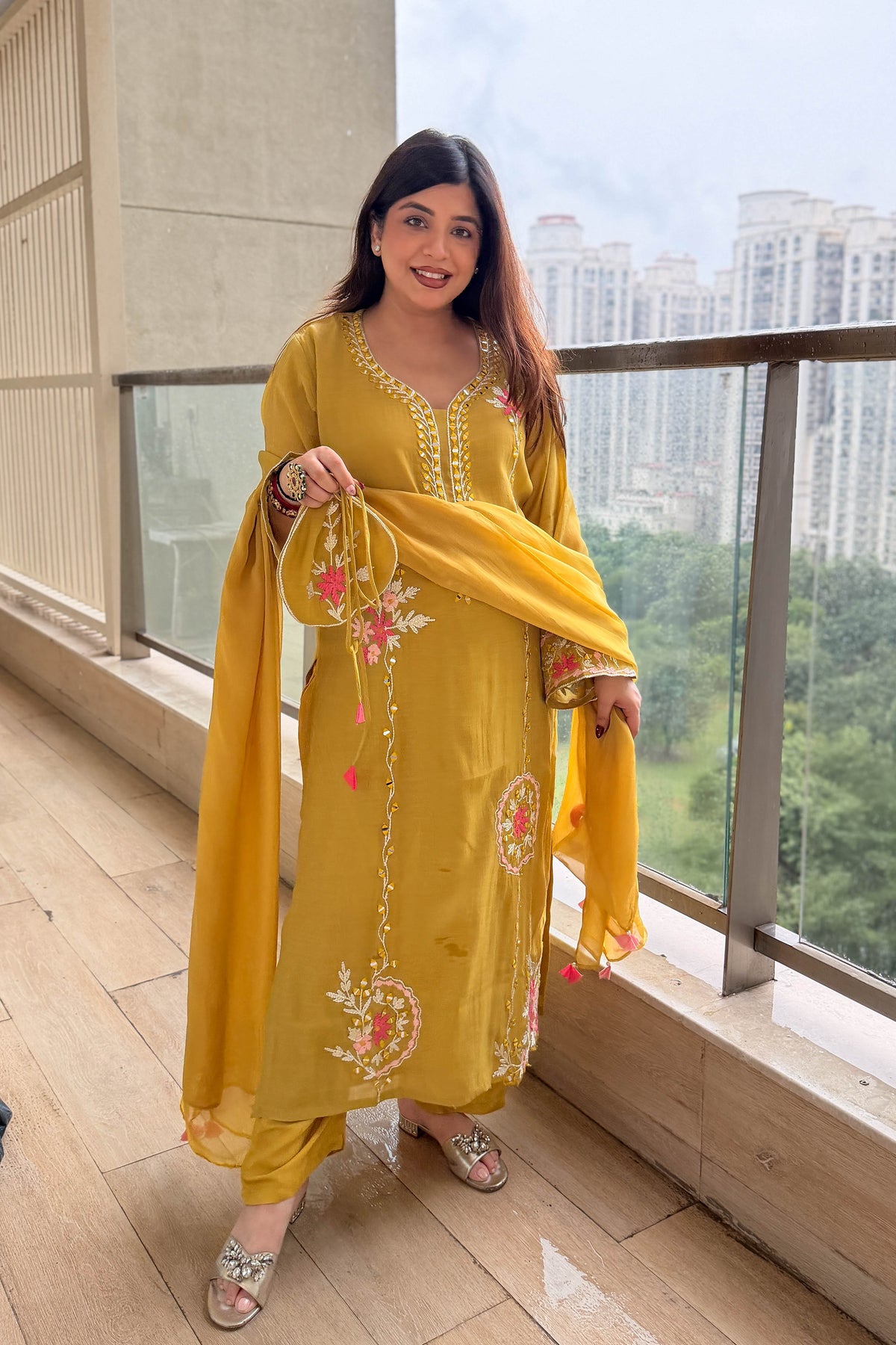 Arjani Floral Embroidered Long Suit Set