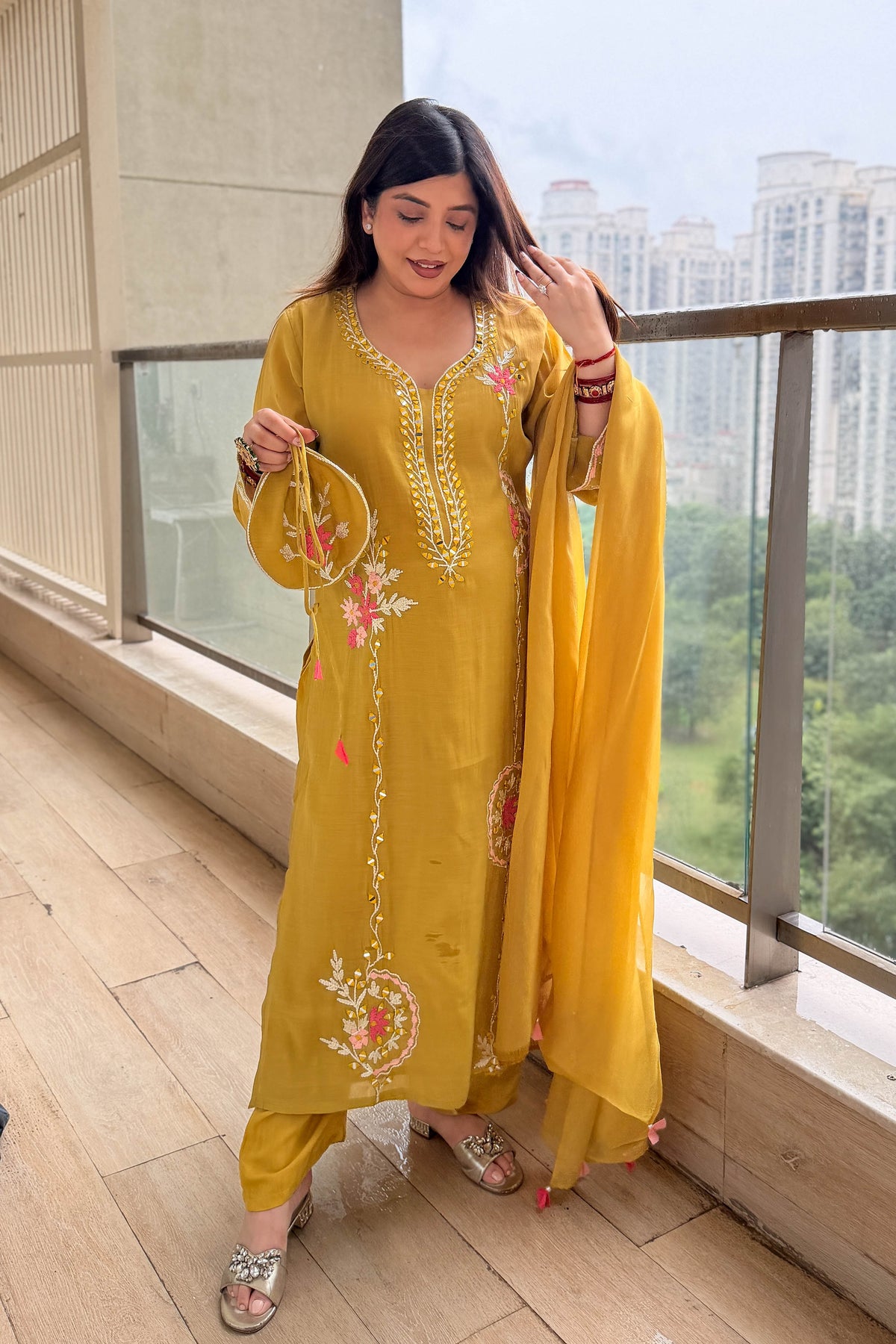 Arjani Floral Embroidered Long Suit Set