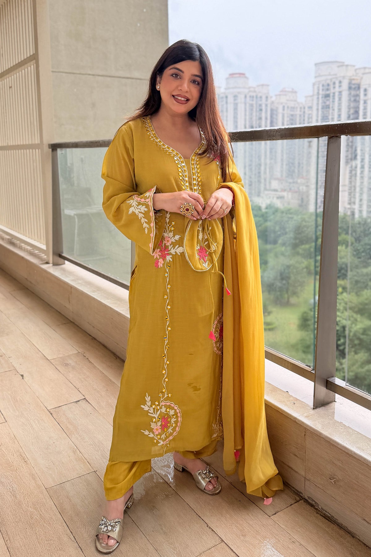 Arjani Floral Embroidered Long Suit Set