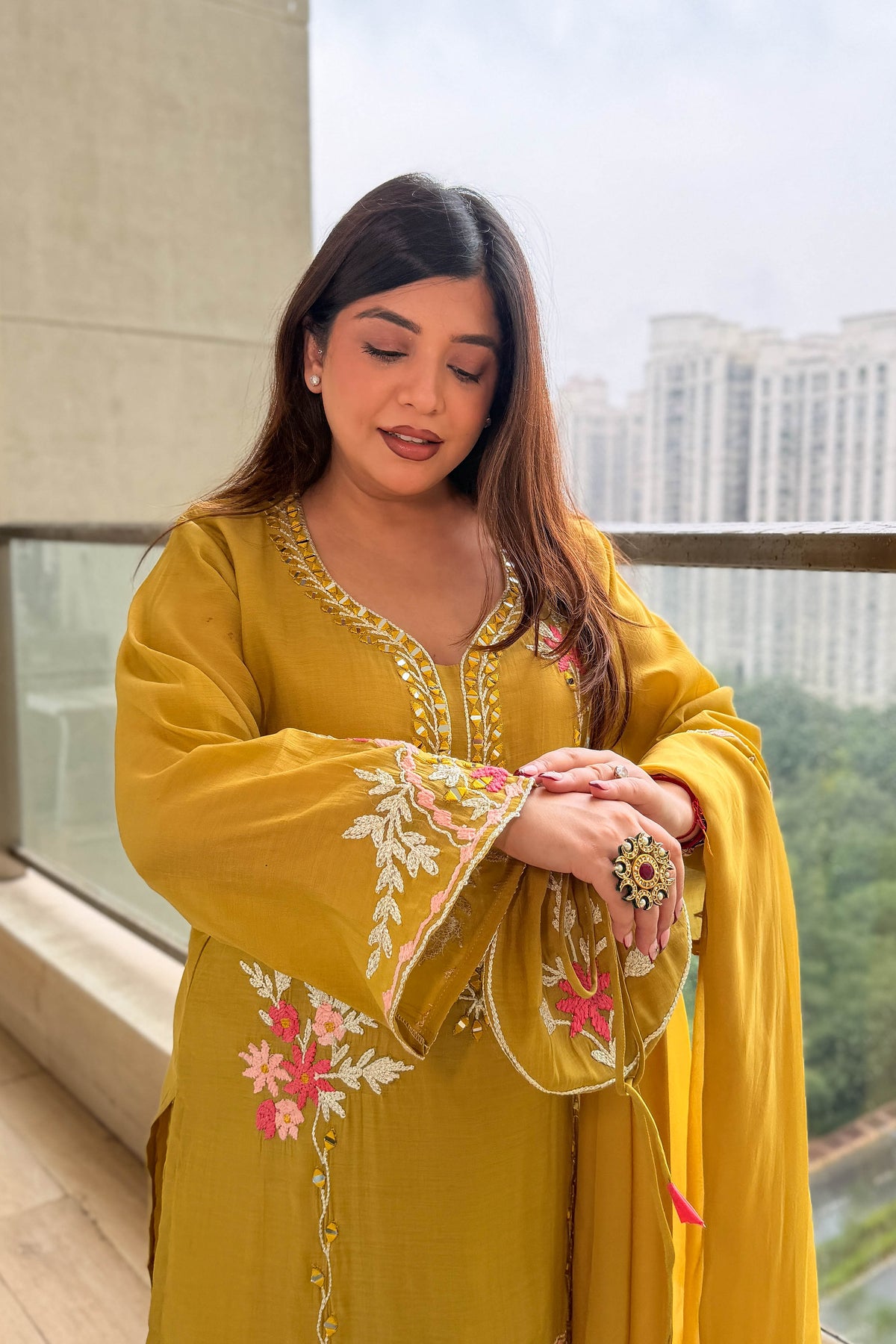 Arjani Floral Embroidered Long Suit Set