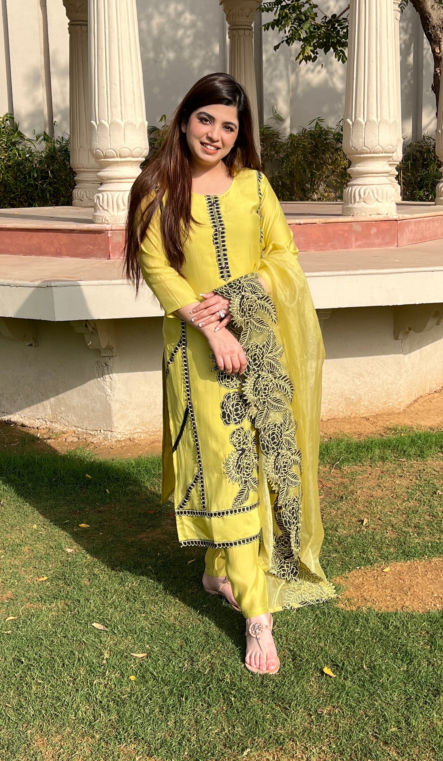 Veera Green Silk Suit With Thread Detailing