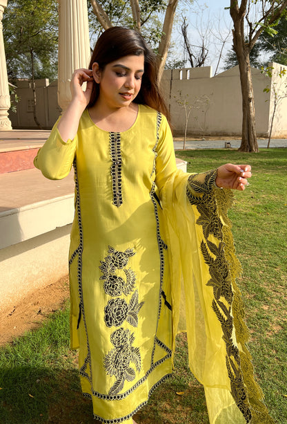 Veera Green Silk Suit With Thread Detailing