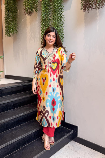 Eti Mirror Work and Printed Co ord Set