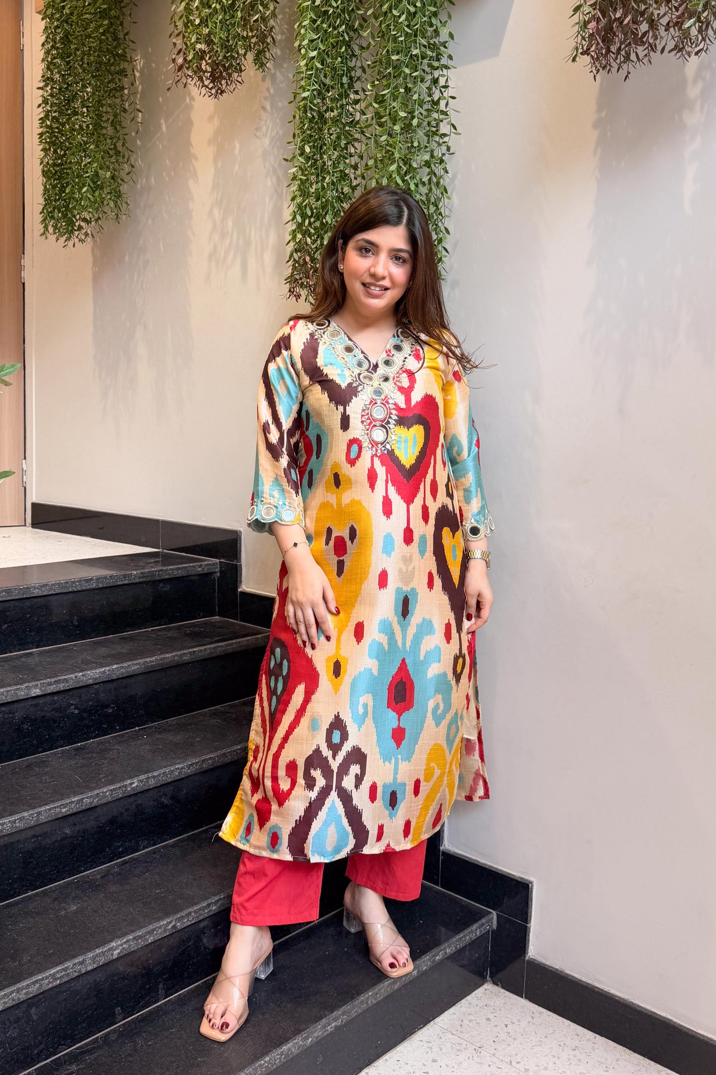 Eti Mirror Work and Printed Co ord Set