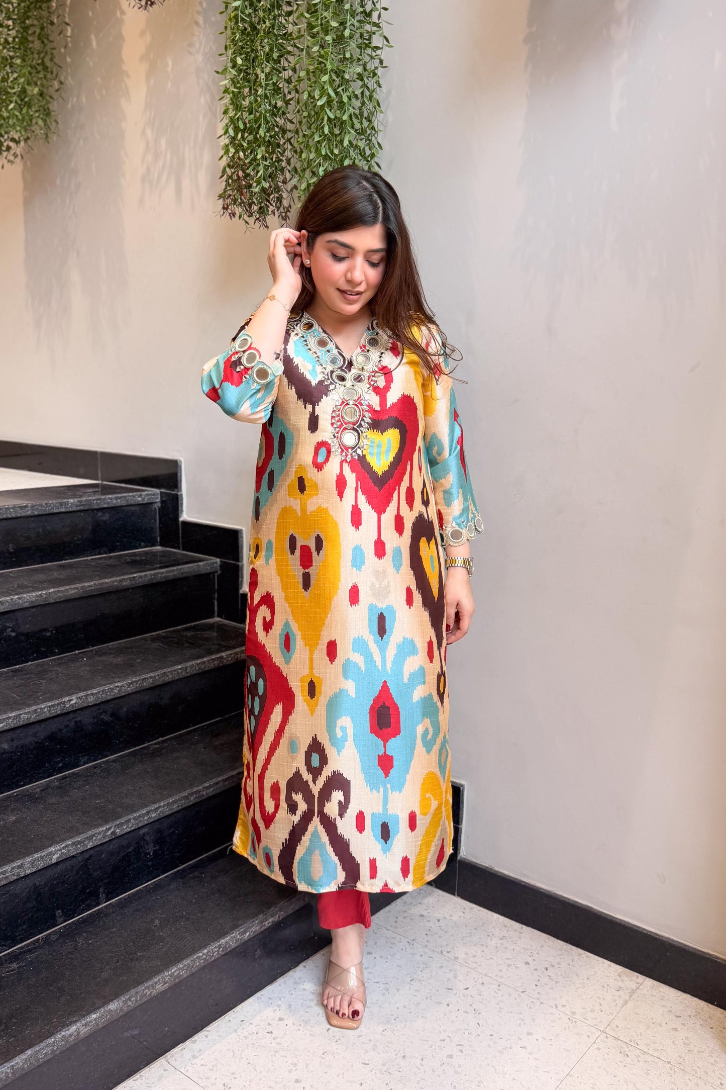 Eti Mirror Work and Printed Co ord Set