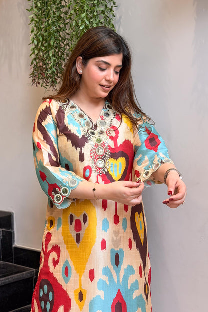 Eti Mirror Work and Printed Co ord Set