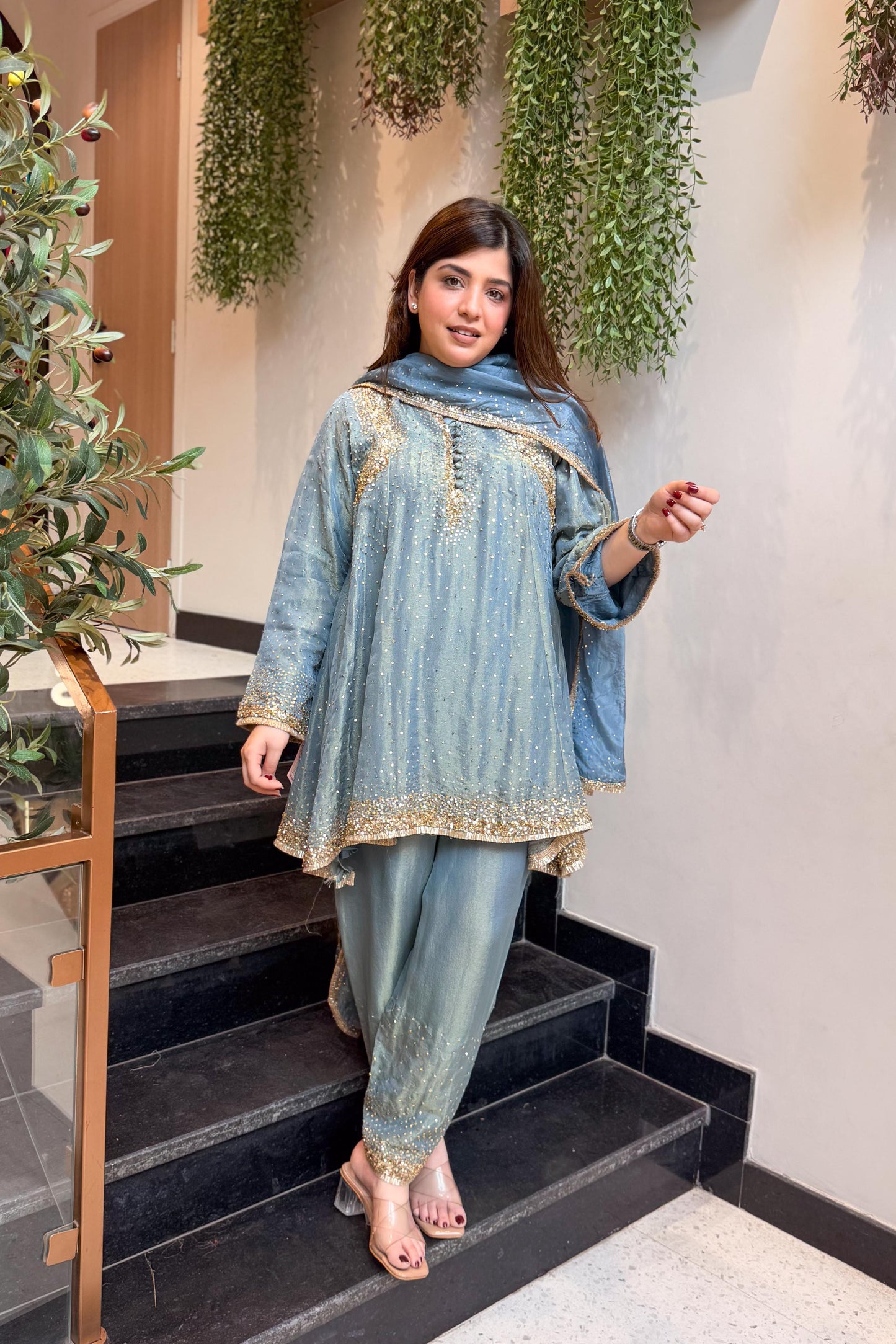Meheja Hand Embroidered Short Anarkali Set