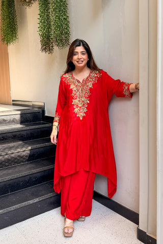 Aavira Red Hand Embroidered Co ord Set