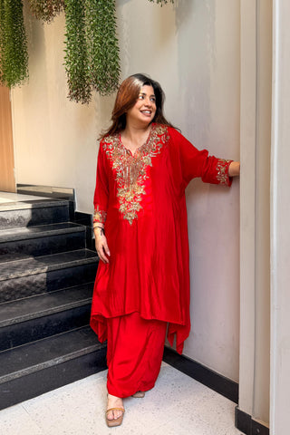 Aavira Red Hand Embroidered Co ord Set