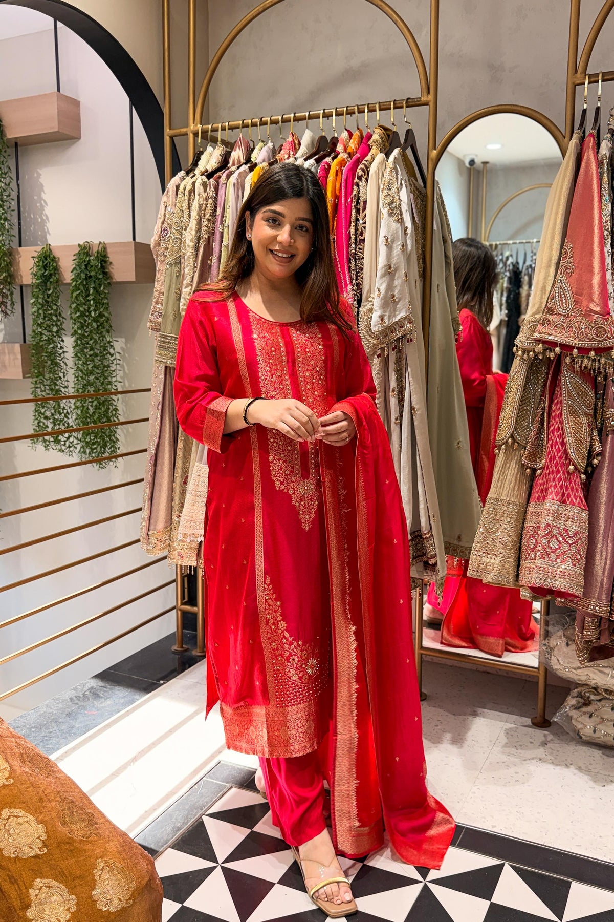 Faryaz Floral Work Silk Suit Set