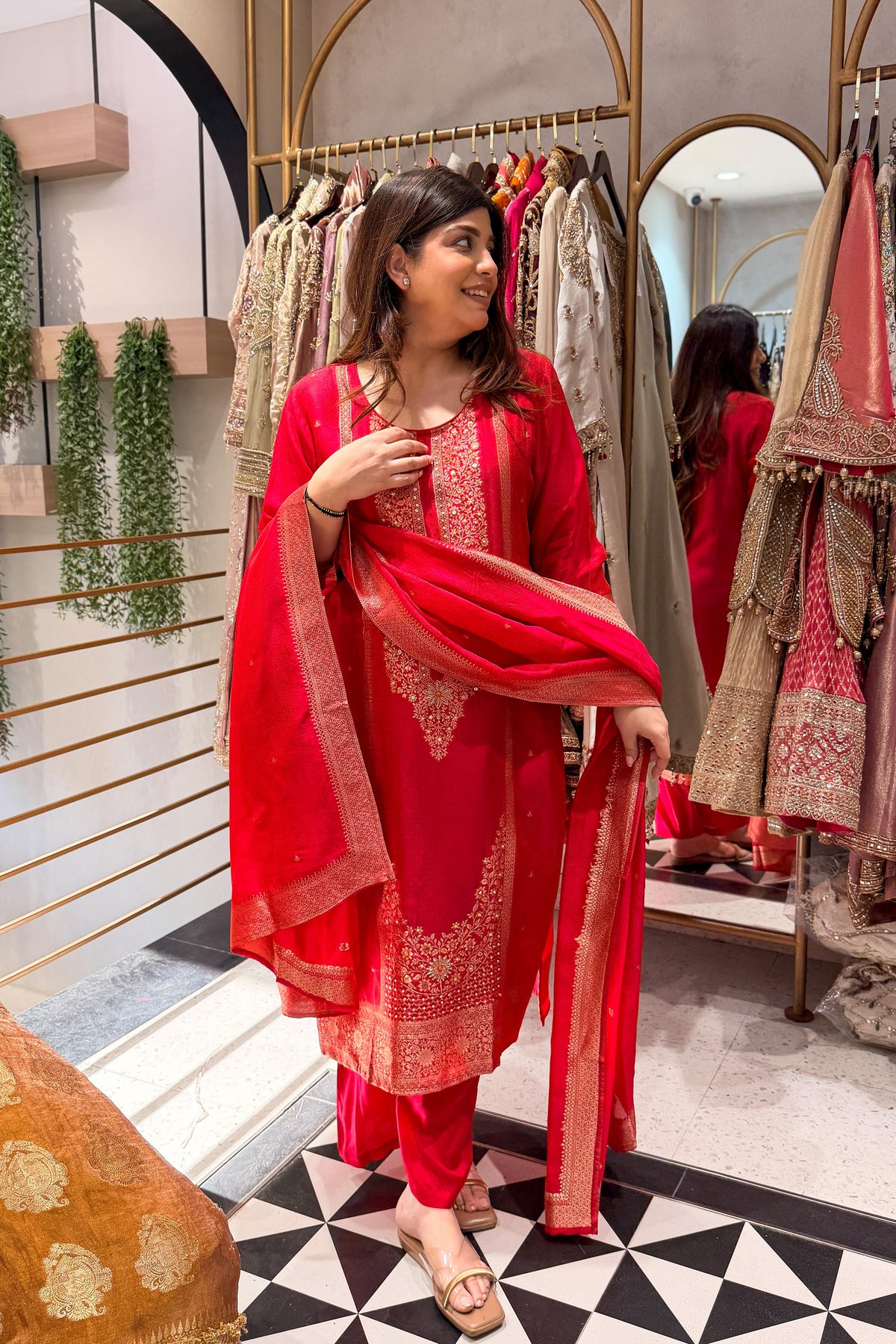 Faryaz Floral Work Silk Suit Set