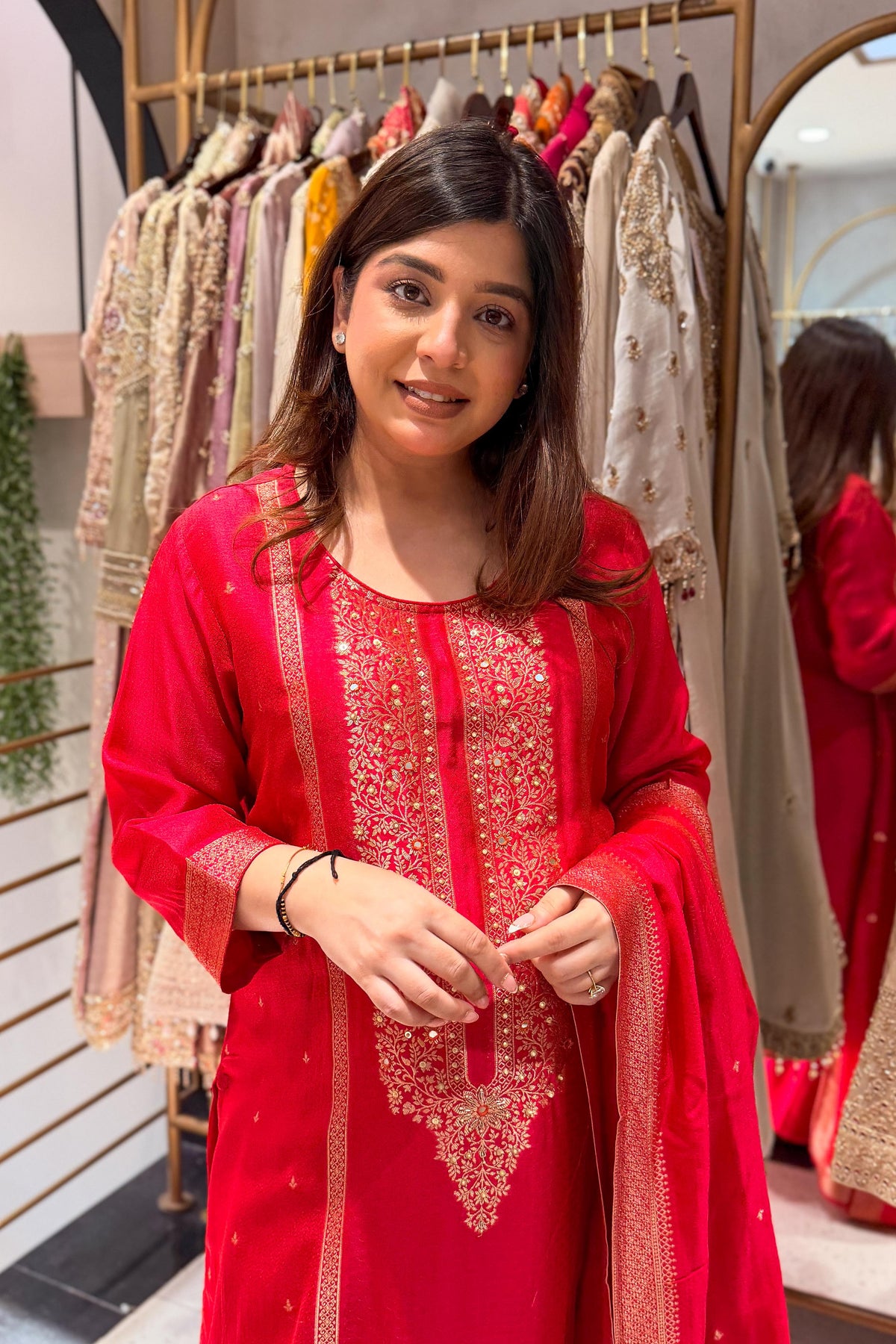 Faryaz Floral Work Silk Suit Set