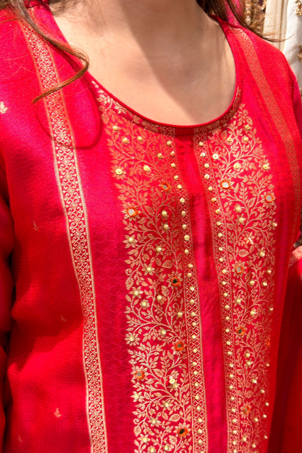 Faryaz Floral Work Silk Suit Set