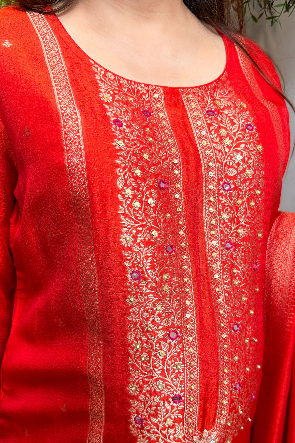 Faryaz Floral Work Silk Suit Set