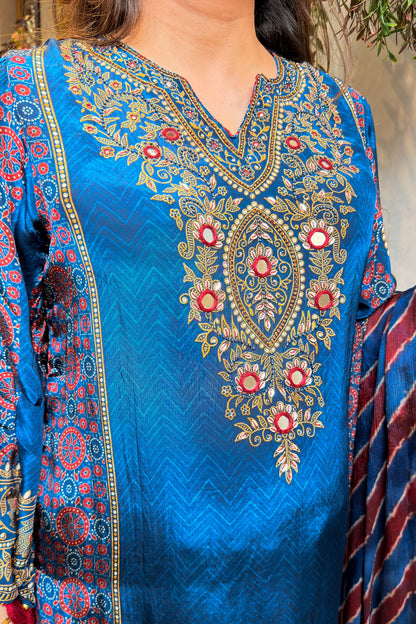 Kisha Printed & Embroidered Suit Set