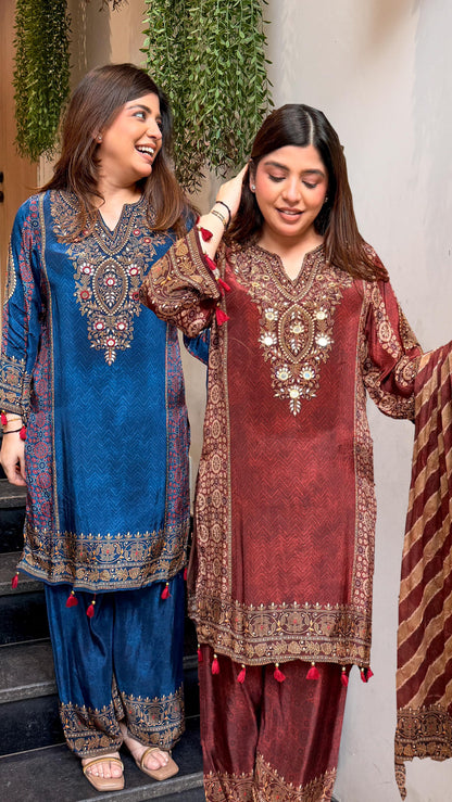 Kisha Printed & Embroidered Suit Set