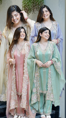 Avana Hand Embroidered Suit Set with Cape Style Dupatta