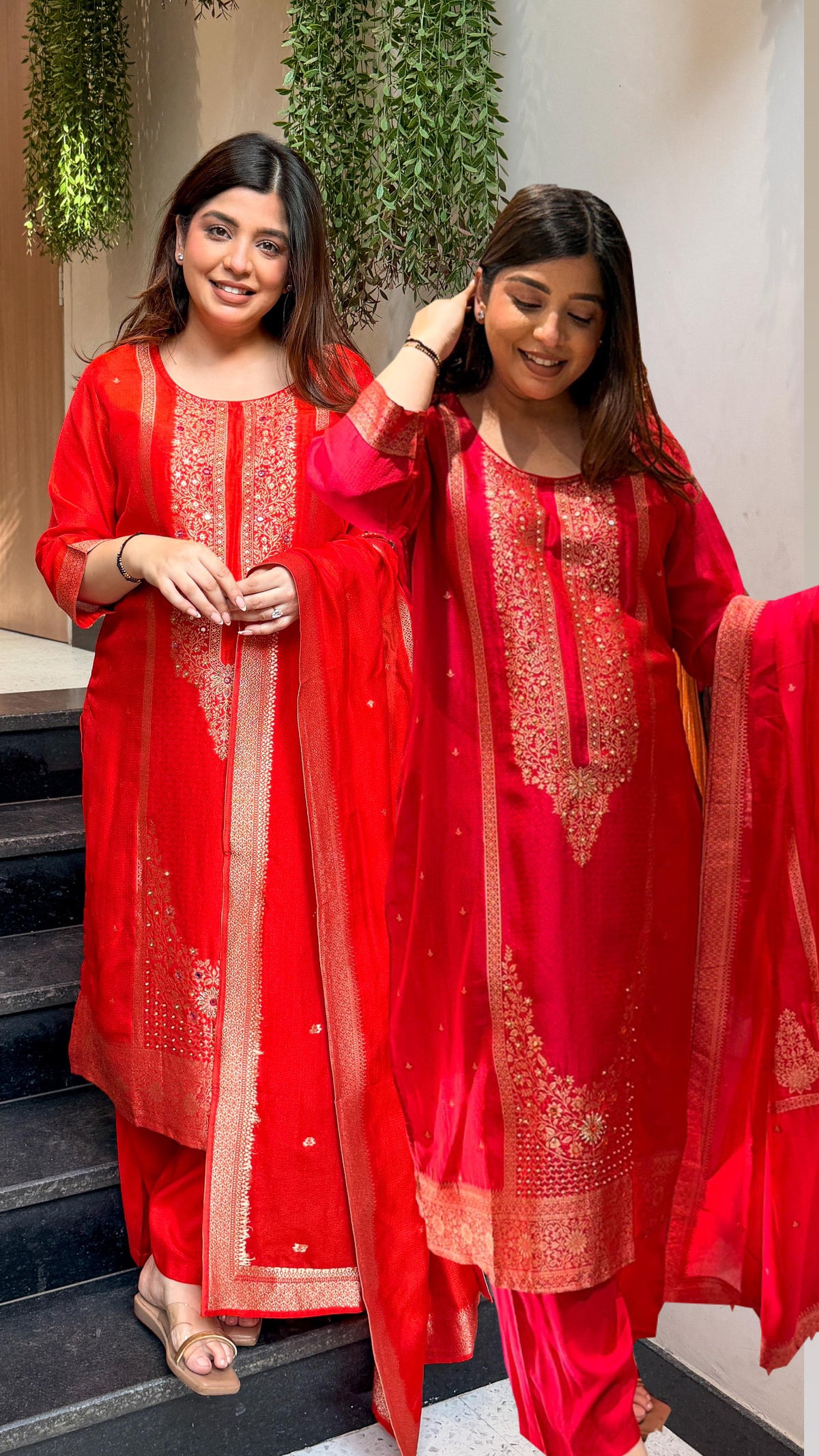 Faryaz Floral Work Silk Suit Set