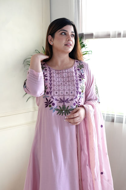 Ridhi Lavender Embriodered A line Suit Set