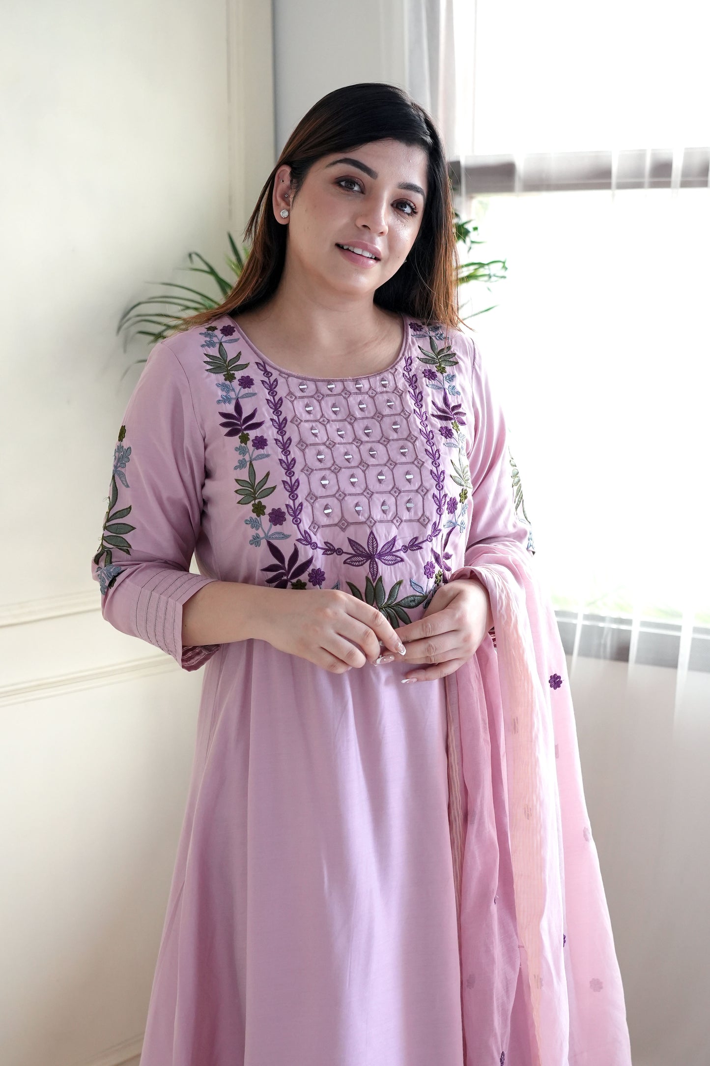 Ridhi Lavender Embriodered A line Suit Set