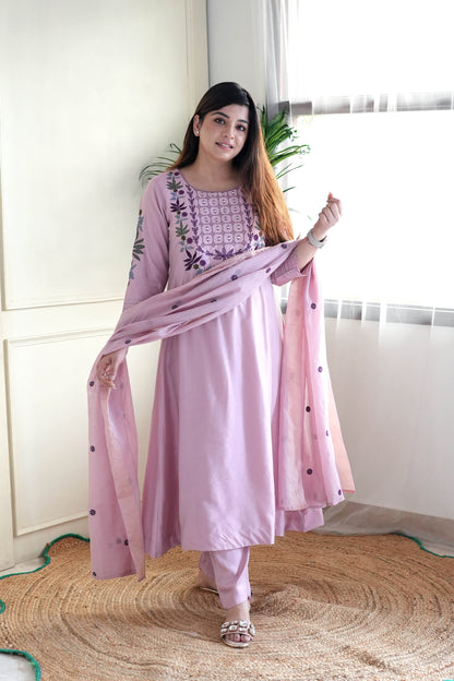 Ridhi Lavender Embriodered A line Suit Set