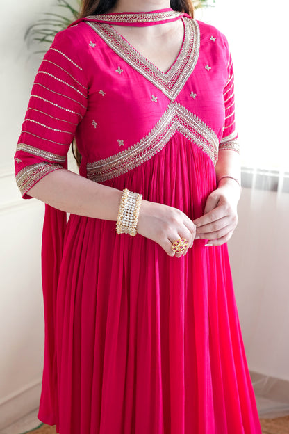 Ikam Hot Pink Anarkali Suit Set