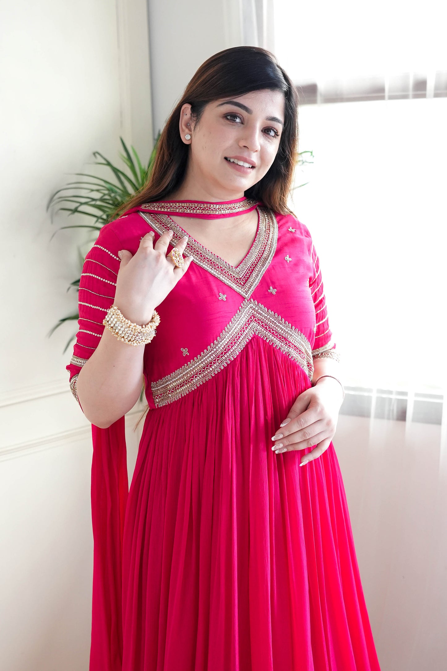 Ikam Hot Pink Anarkali Suit Set