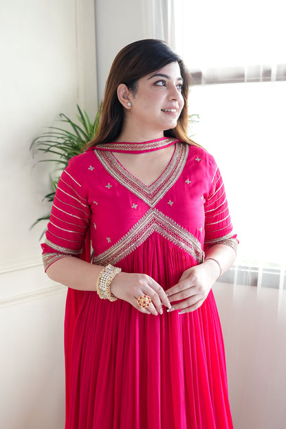 Ikam Hot Pink Anarkali Suit Set