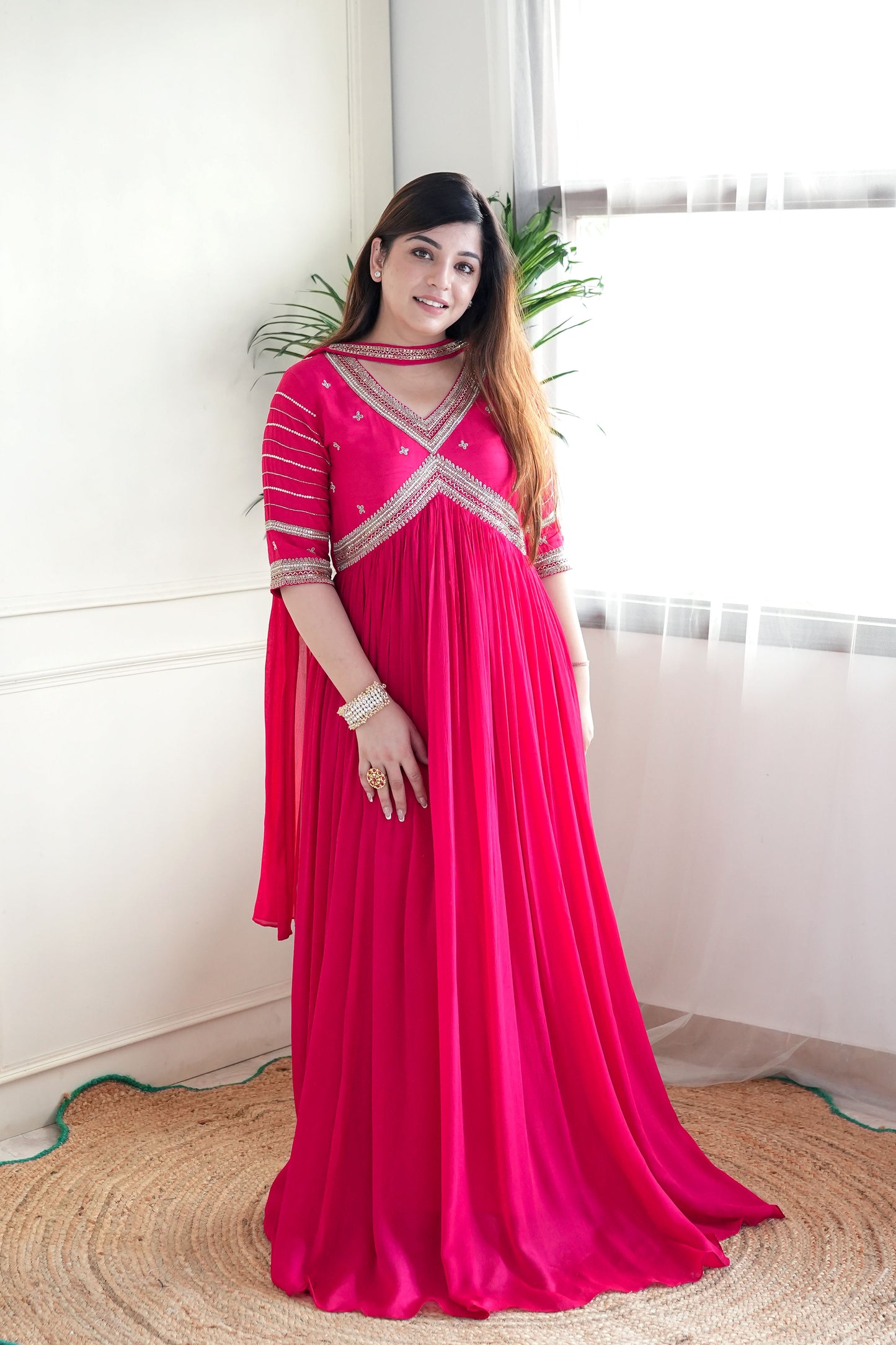 Ikam Hot Pink Anarkali Suit Set