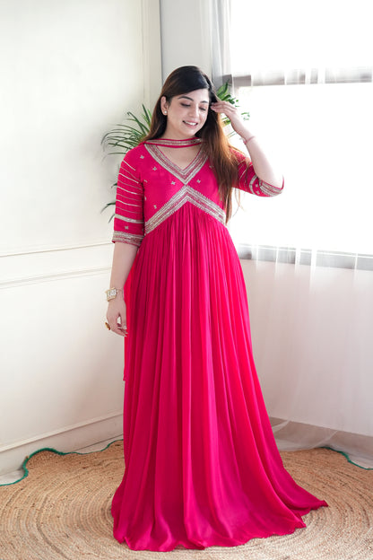 Ikam Hot Pink Anarkali Suit Set