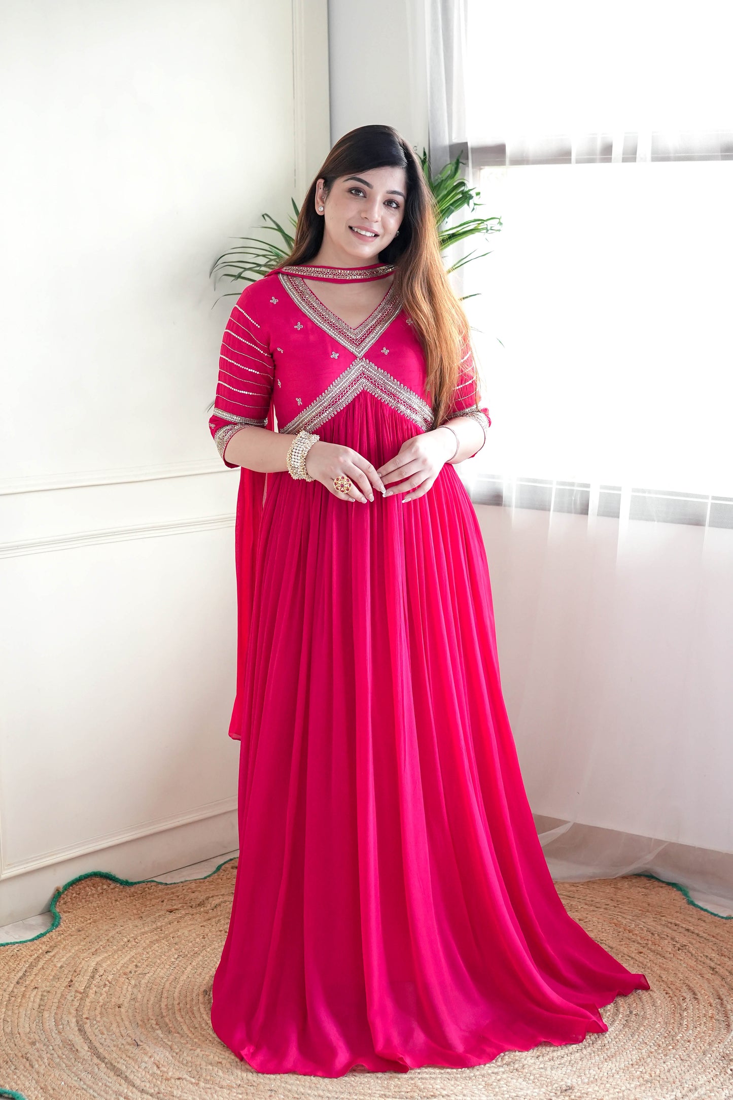 Ikam Hot Pink Anarkali Suit Set