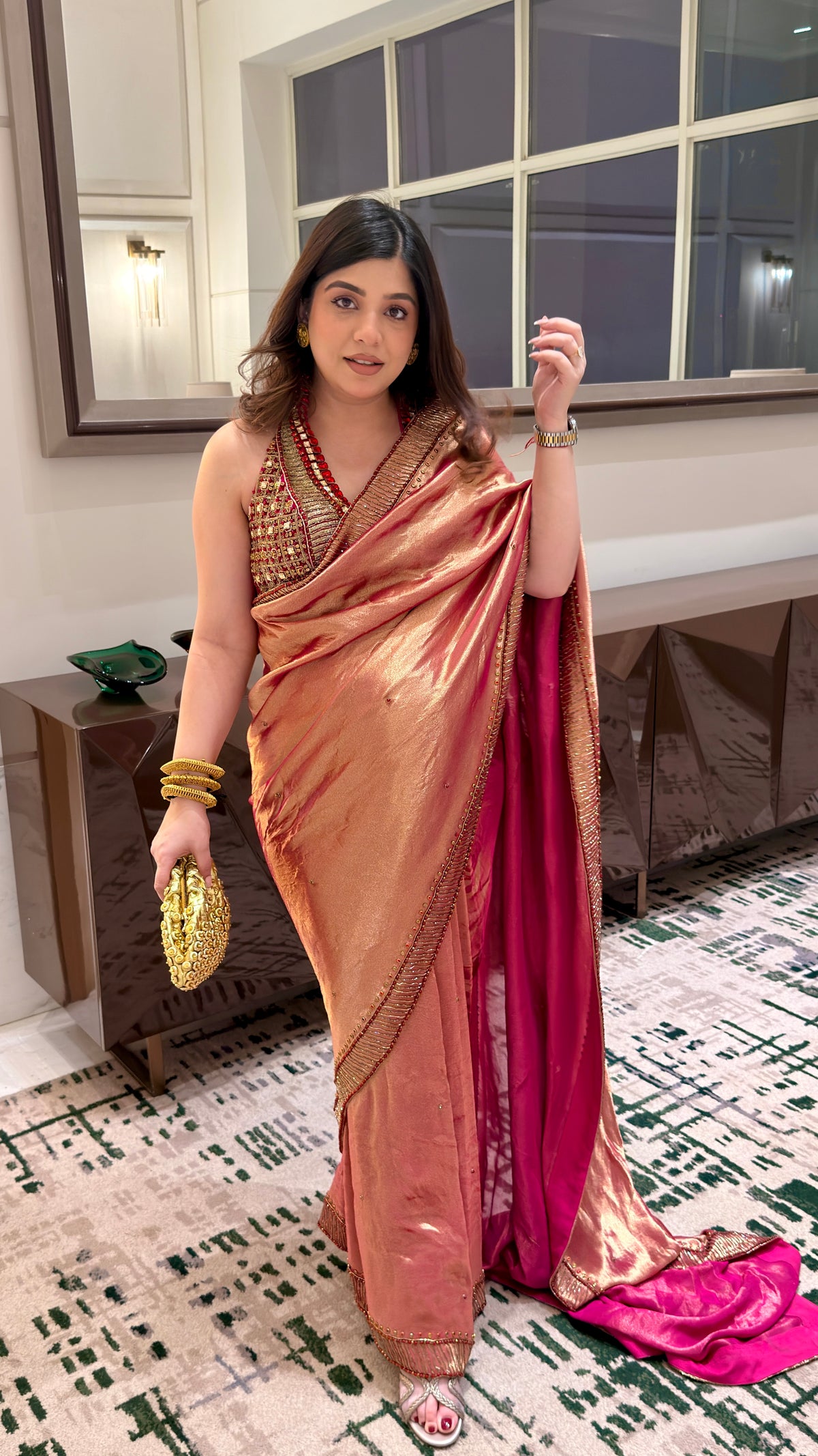 Vinisa Hand Embroidered Tissue Drape Saree