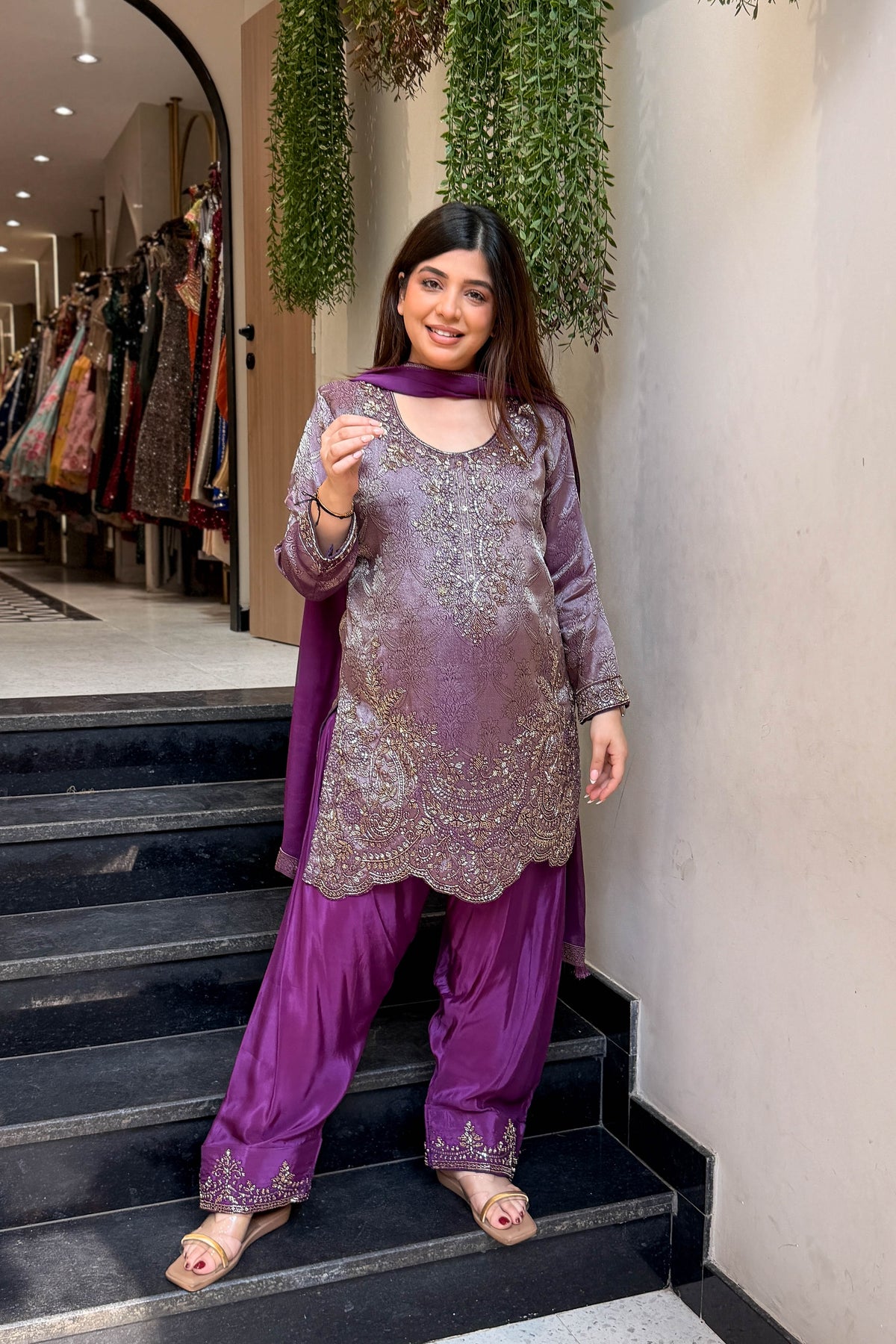 Wareen Embroidered Silk Suit Set