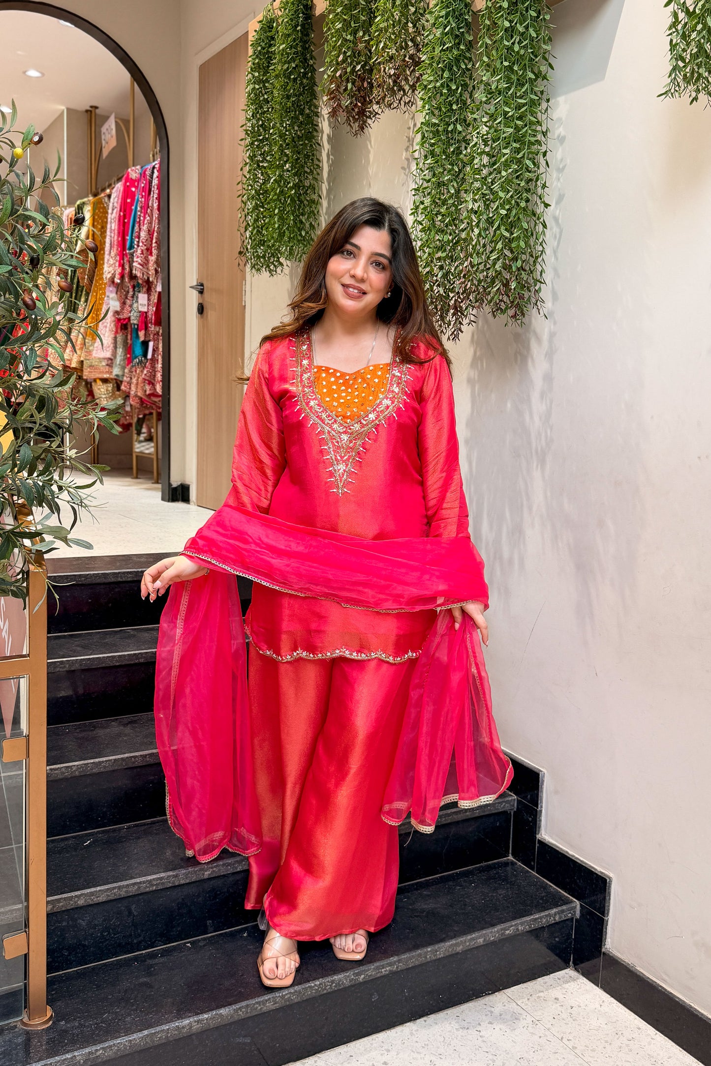 Kiyana Pink Embroidered Garara Set