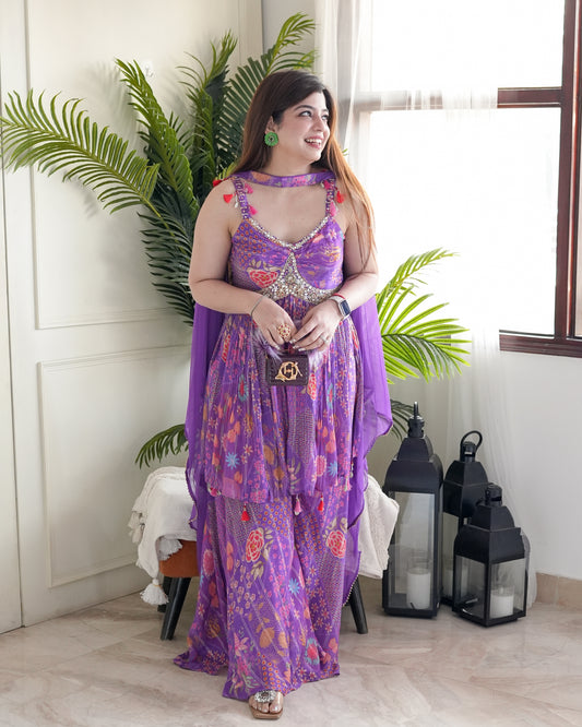 Ghera Purple Printed Sharara Set