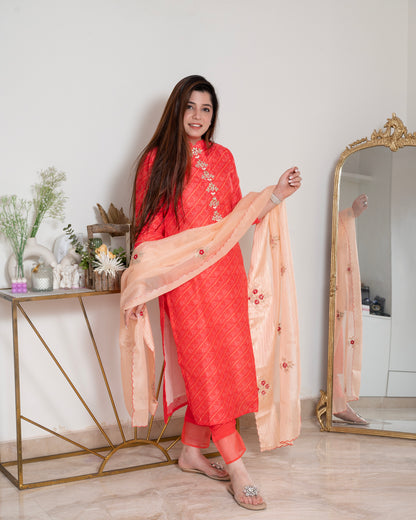 Syra Orange Bandhani Suit Set