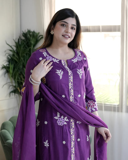 Mreeyal Purple Thread Embroidered A line Suit Set