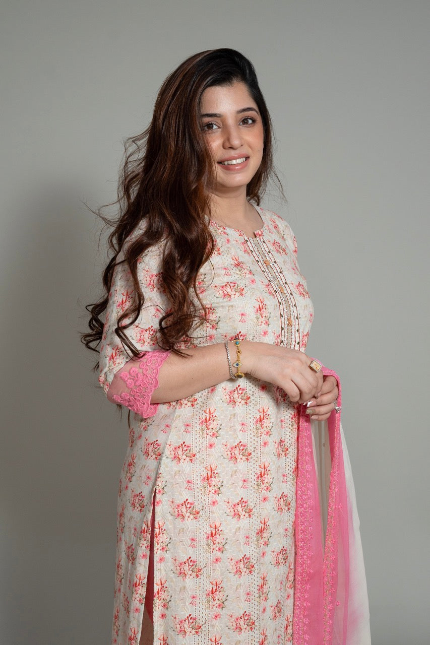 Nusrat Printed Schiffli Suit Set