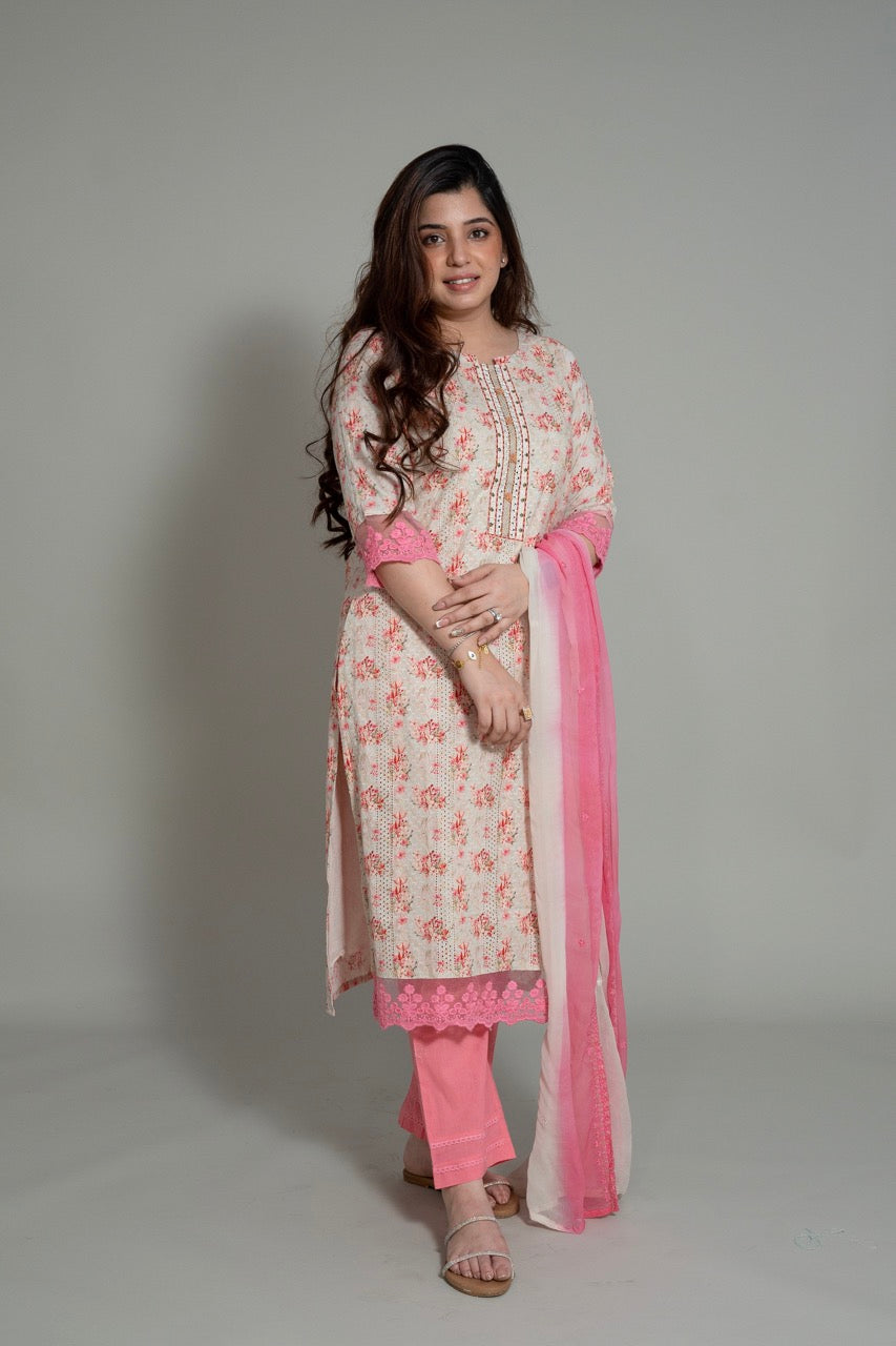 Nusrat Printed Schiffli Suit Set