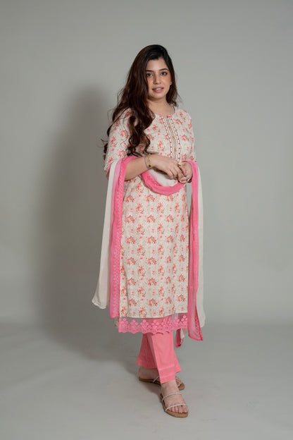 Nusrat Printed Schiffli Suit Set