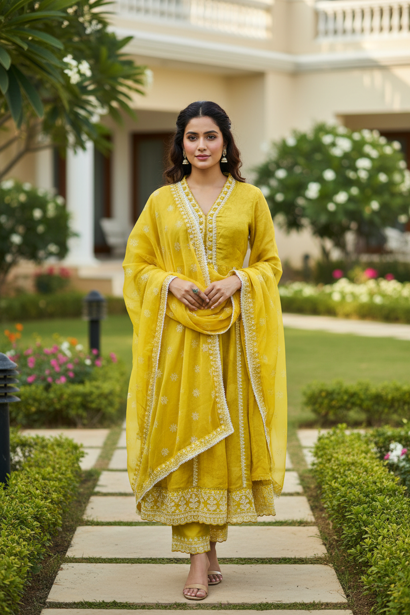 Akira Schiffli Work Anarkali Suit Set