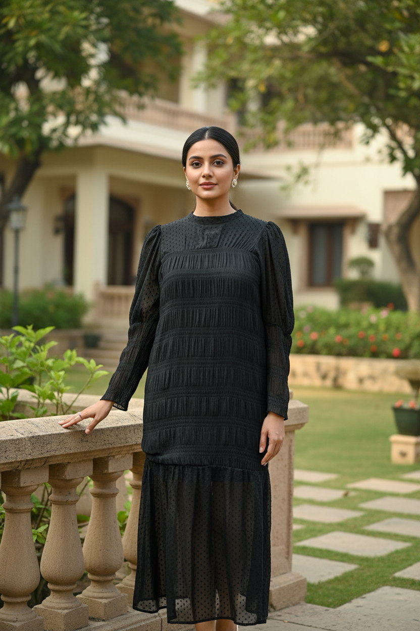 Mira Black Ruffle Long Dress