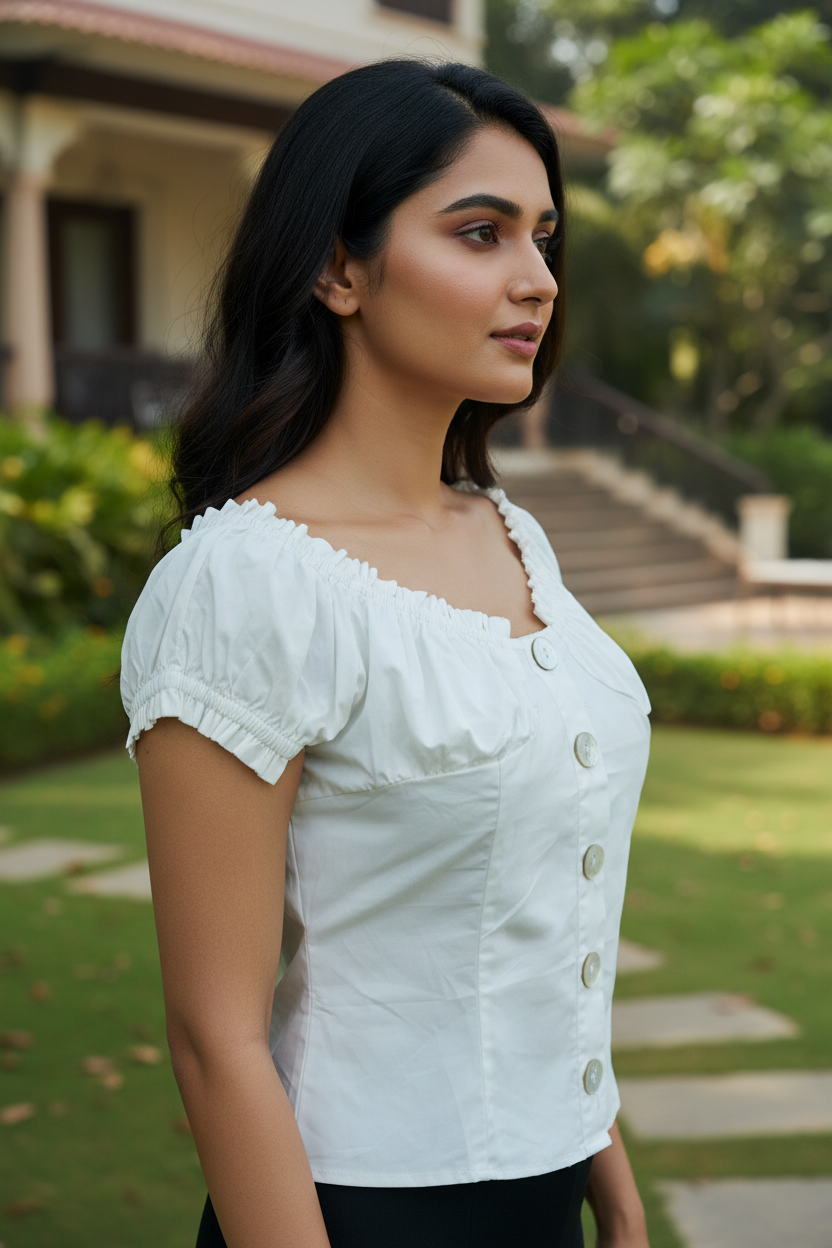 White Off Shoulder Buttoned Top