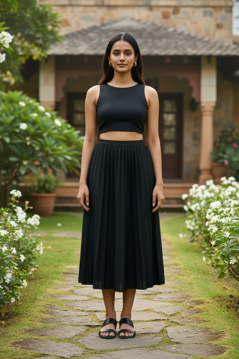 Black Pleated Long Skirt