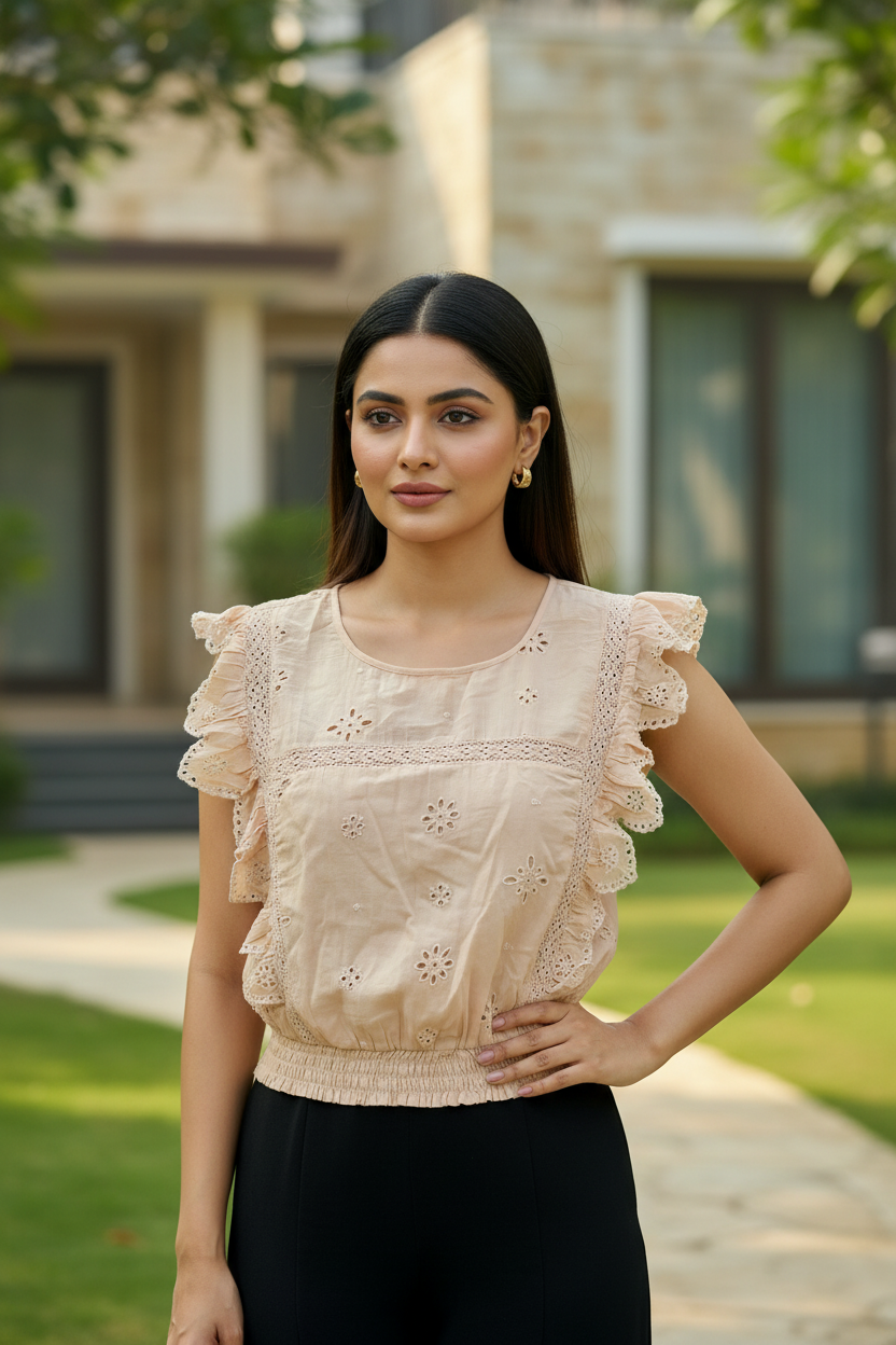 Beige Schiffli Work Top