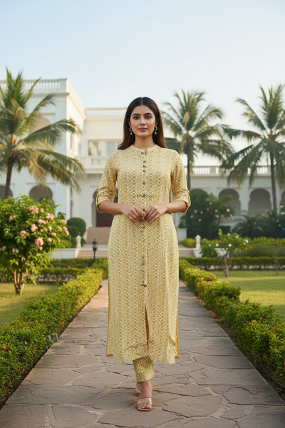 Yellow Printed Kurta