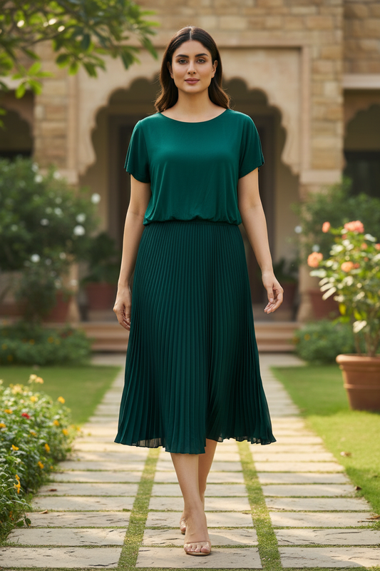 Green Pleated Tshirt Dress