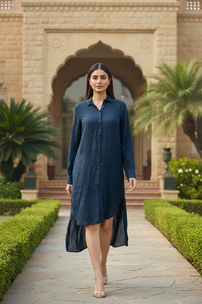 Blue Long Shirt Dress