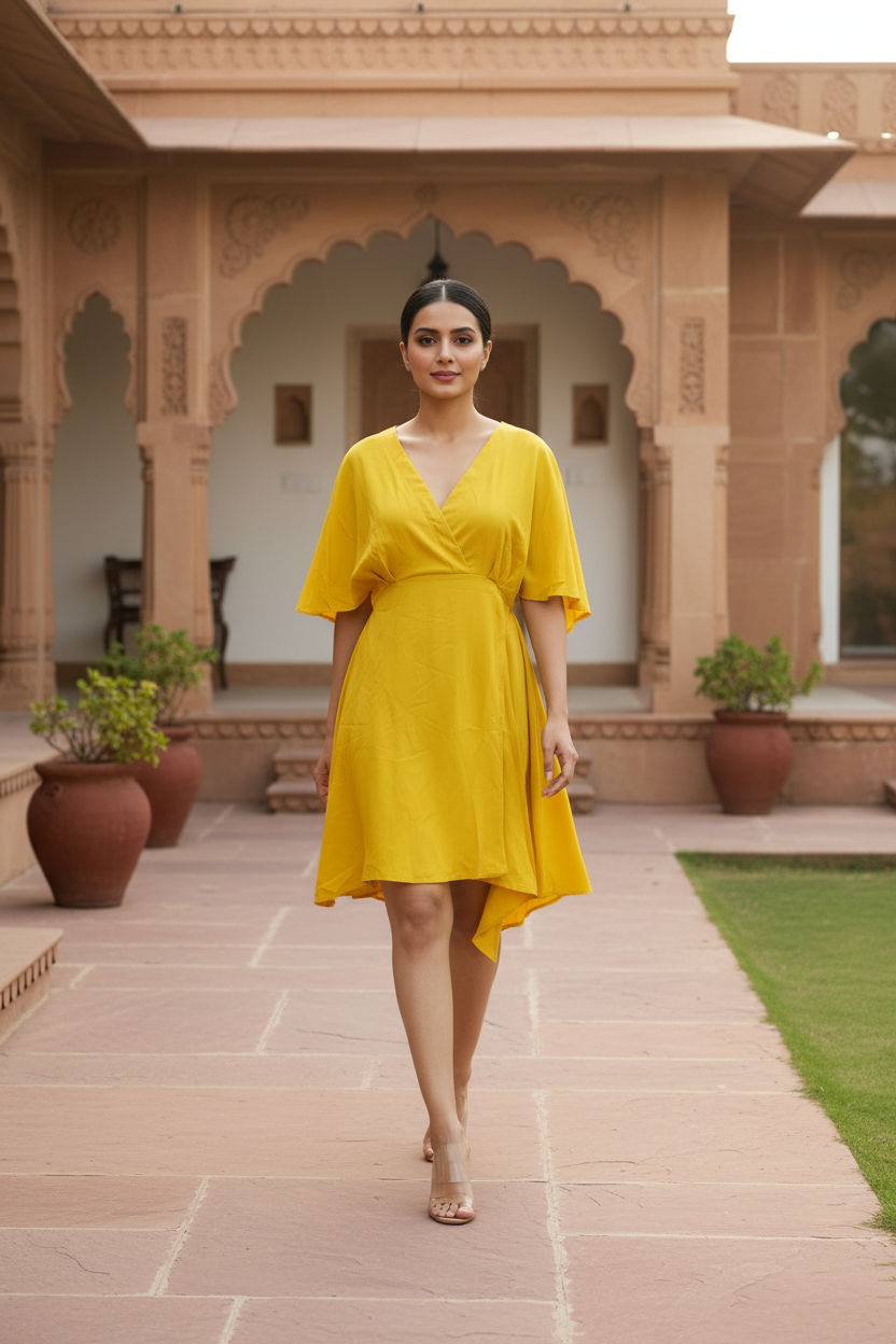 Yellow Short Kaftan Dress
