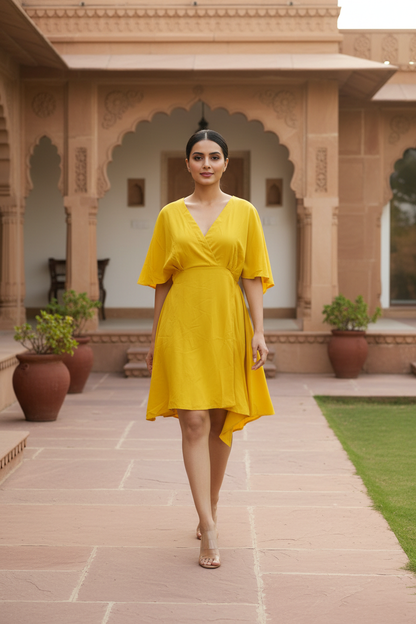 Yellow Short Kaftan Dress